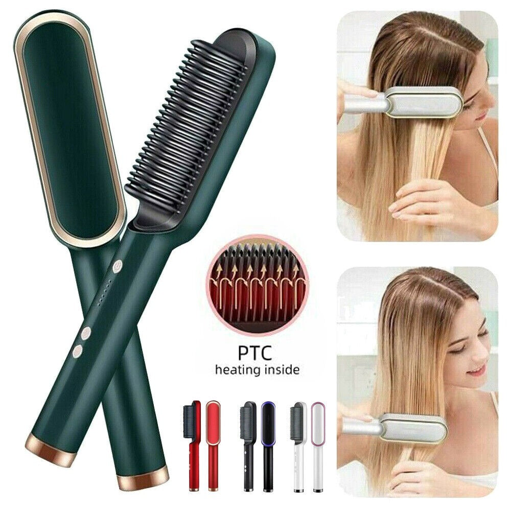 909 Hair Straightening 2-in-1 Brush & Curler – Electric Styling Comb
